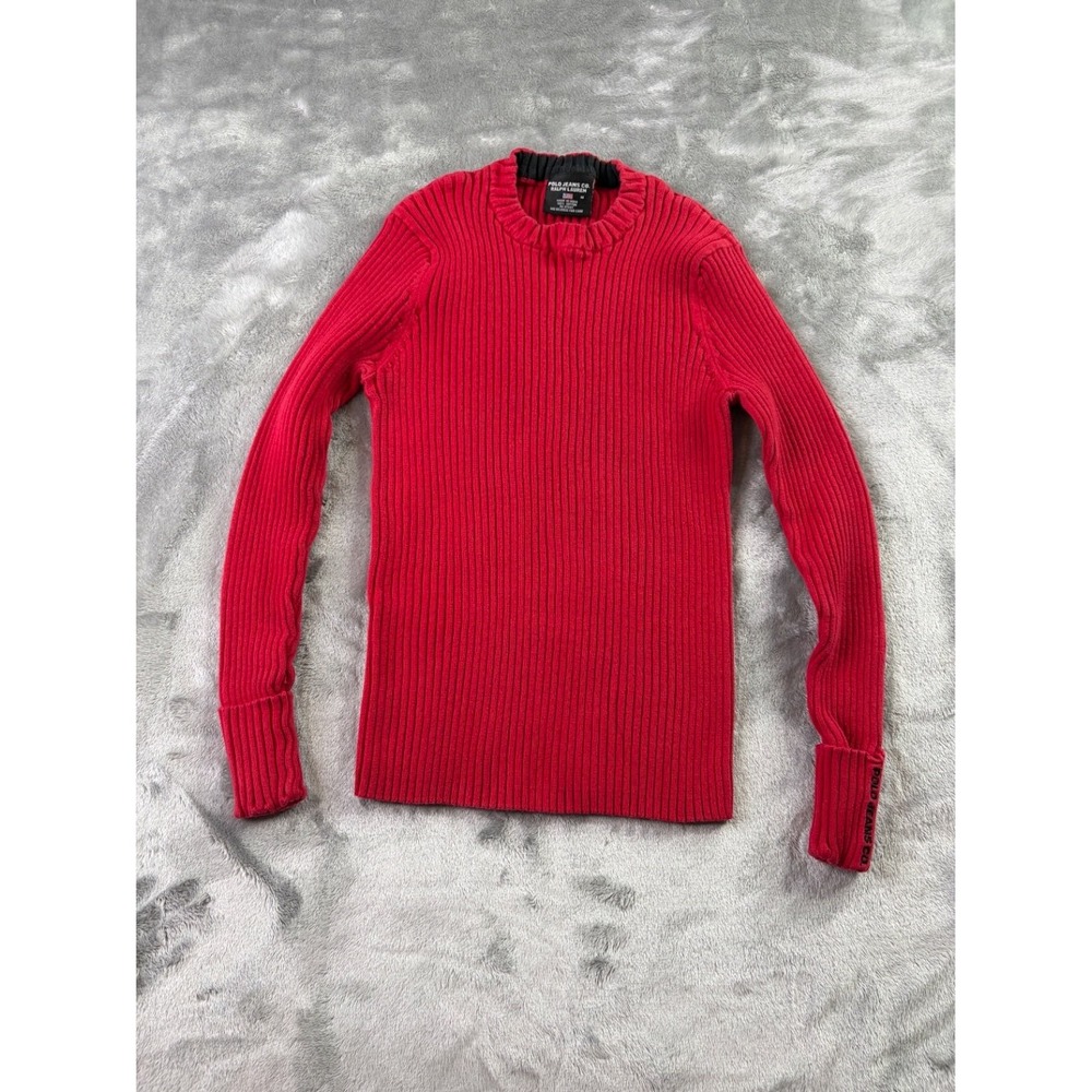 Polo Jeans Co Ralph Lauren Ribbed Sweater Womens M Red 100% Pullover Stretch